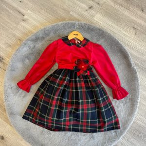 Abito tartan e velluto natale