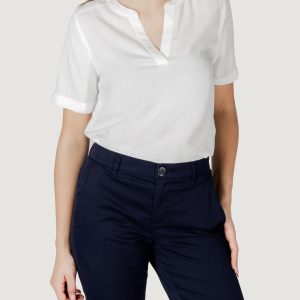 Blusa manica corta Street One qr splitneck blouse w turn-up Bianco