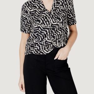 Blusa manica corta Street One ltd qr splitneck blouse w turn-up Nero