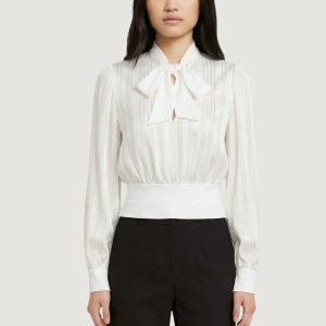 Bluse manica lunga Artigli righe con trasparenze Panna