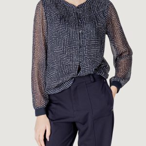 Bluse manica lunga Street One printed chiffon blouse w placket detail Blue scuro