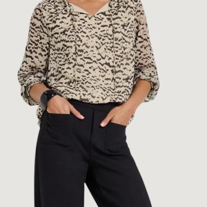 Bluse manica lunga Street One chiffon tunic blouse w smok cuff Crema