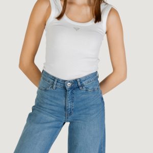 Canotta Guess sl triangle bling rib tank Bianco