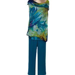 completo pantalone e camicia in seta stampata