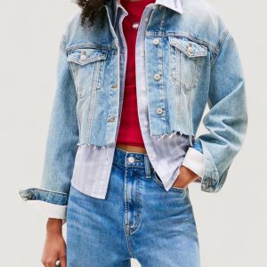 Giacchetto Tommy Hilfiger Jeans croppd trckr jkt rwb Blue Denim Chiaro