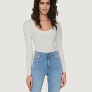 Maglia Jacqueline de Yong jdyplum ysla l/s o-neck  Bianco