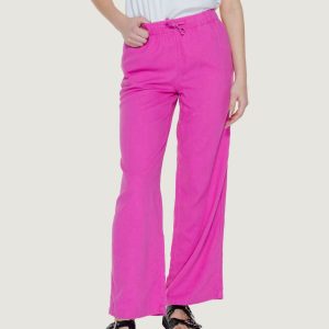 Pantaloni a palazzo Only onlcaro mw linen bl pull-up Magenta