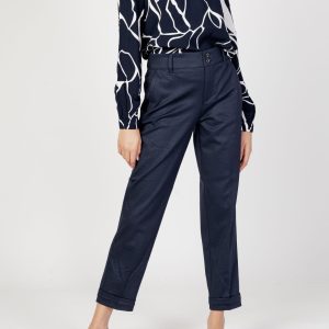 Pantaloni regular Street One chino 2 button melange grid hw Blu