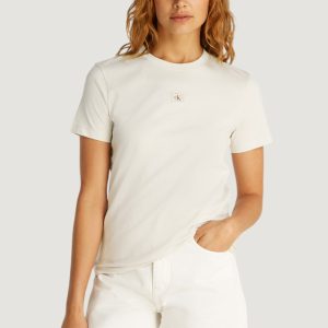 T-shirt Calvin Klein Jeans woven label regular Beige chiaro