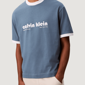 T-shirt Calvin Klein Jeans ss retro logo ringer Blu Chiaro