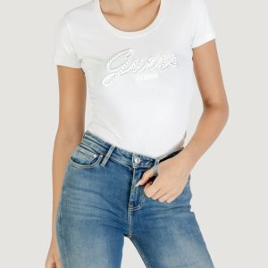 T-shirt Guess cn ss embro script logo tee Bianco