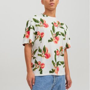 T-shirt Jack Jones jorflores aop tee ss crew neck sn Bianco