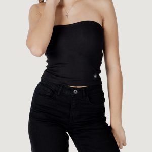 Top Calvin Klein Jeans woven label rib Nero
