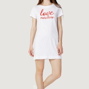 Vestito corto Love Moschino stampa logo  Bianco